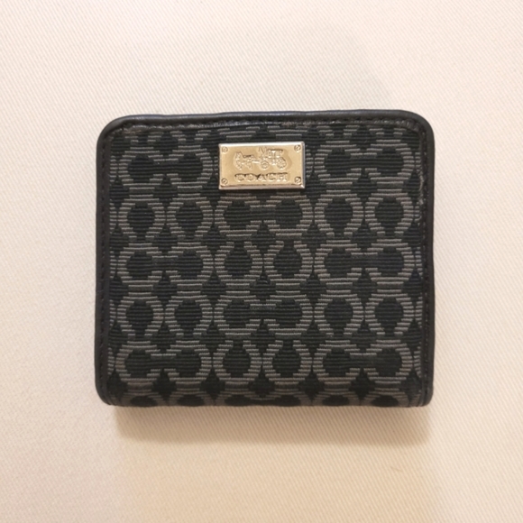 Coach Silver Horse & Carriage Signature Canvas Leather Mini Snap Wallet - EUC - Picture 1 of 11